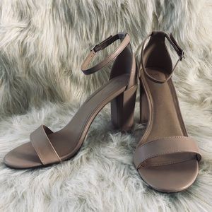 Size:12 Nude Ankle Strap Block Heel